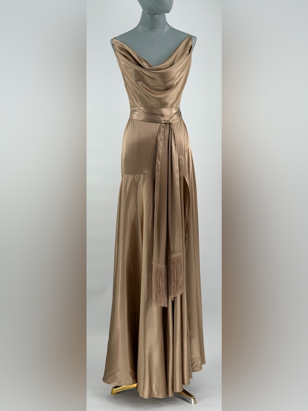 🆕 BRONX & BANCO 🧿 NWOT Leo Caramel Silk-Blend Maxi Dress, Sz S US 4 - Picture 10 of 12